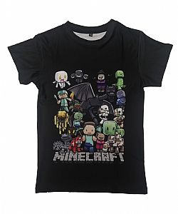 Μπλουζάκι Κοντομάνικο Παιδικό με Ψηφιακή Εκτύπωση DTG και στις 2 Πλευρές ( Full Print ) Minecraft  Μαύρο